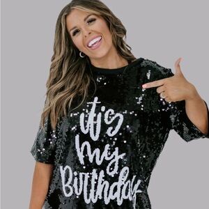 Black Sequin 'It's My Birthday' Party Shirt